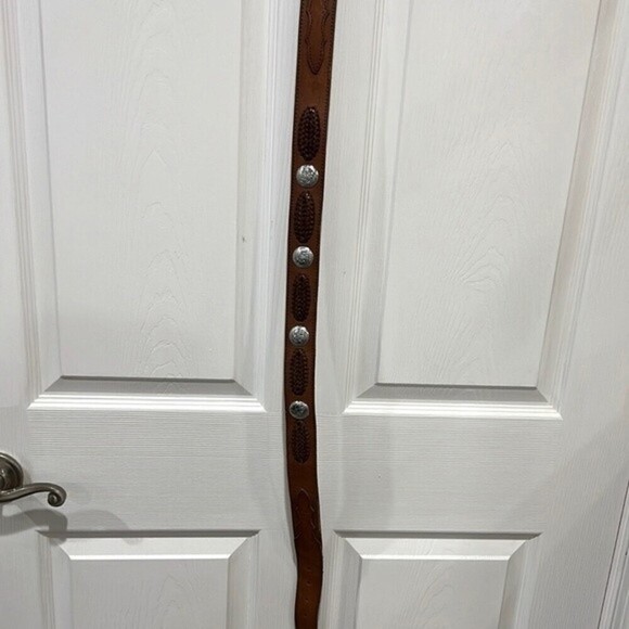 Men’s brown leather and silver color western style belt - Picture 7 of 7